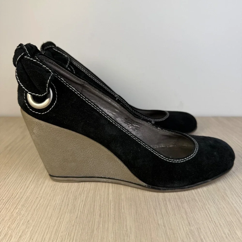 Nine West Black Haircalf Wedge Pumps Career Office Work Dress Comfort Heels